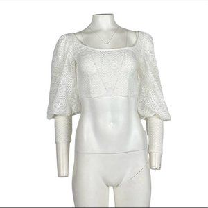 TopShop Lace Crop Top Puff Sleeves White Size 2